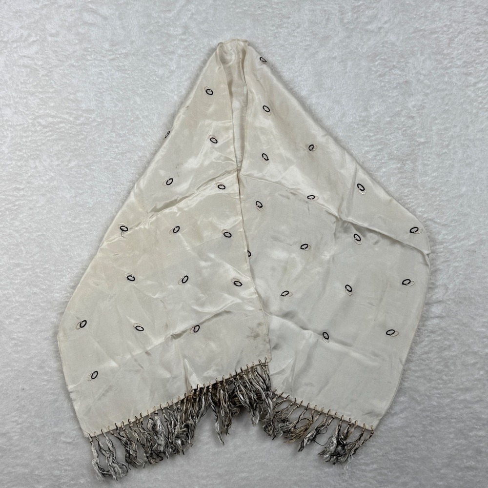 Scarf Women OS Cream Old Money Quiet‎ Luxury Elegant Fringed Embroidered